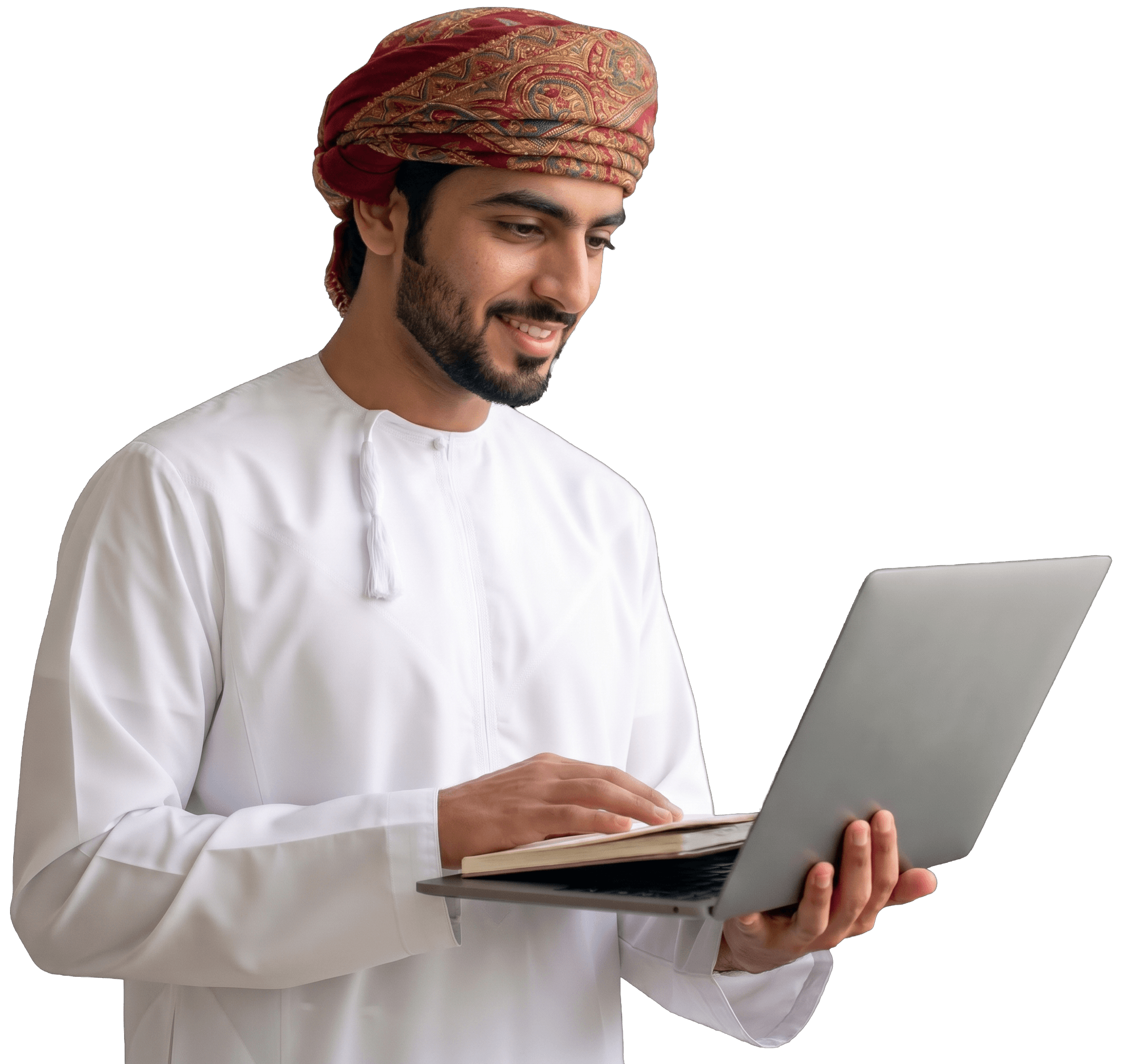متعلّم عُماني يتدرّب على المحادثة بالإنجليزية على حاسوبه المحمول